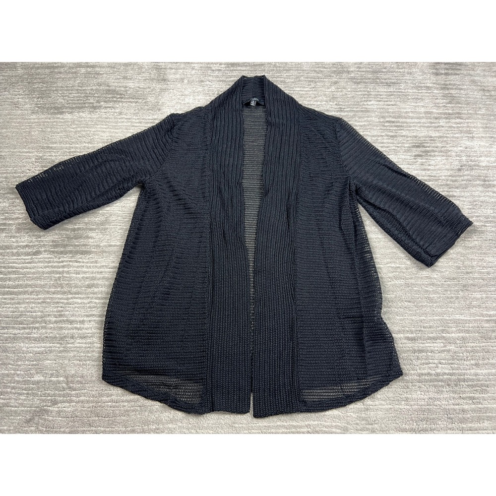 Love Ryan Cardigan Womens 1X Black Open Front 3/4 Sleeve Mesh Knit 6000MX-6001